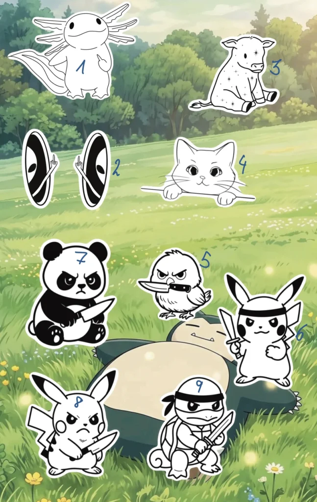 Flash tattoo « Pokémon mignons » dessiné par 6rius Tattoo près de Mulhouse.