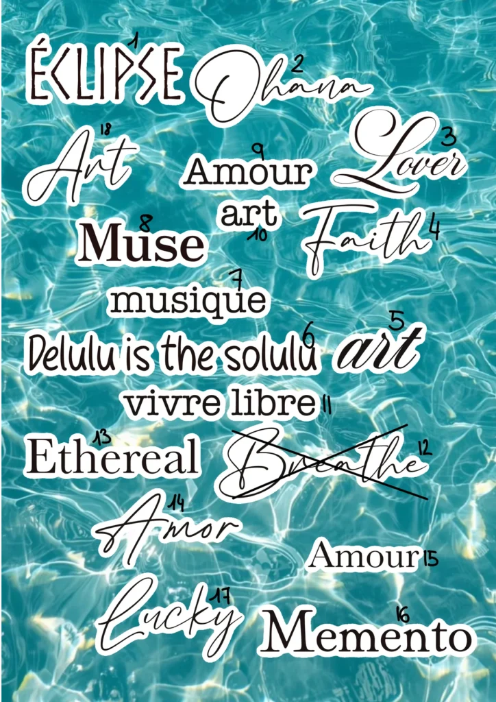 Flash tattoo « Mots & typographies » dessiné par 6rius Tattoo près de Mulhouse.