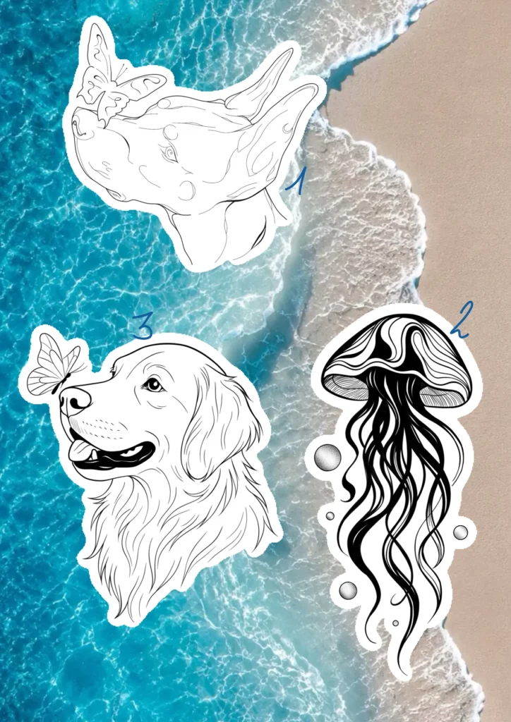 Flash tattoo « Animaux & méduse » dessiné par 6rius Tattoo près de Mulhouse.