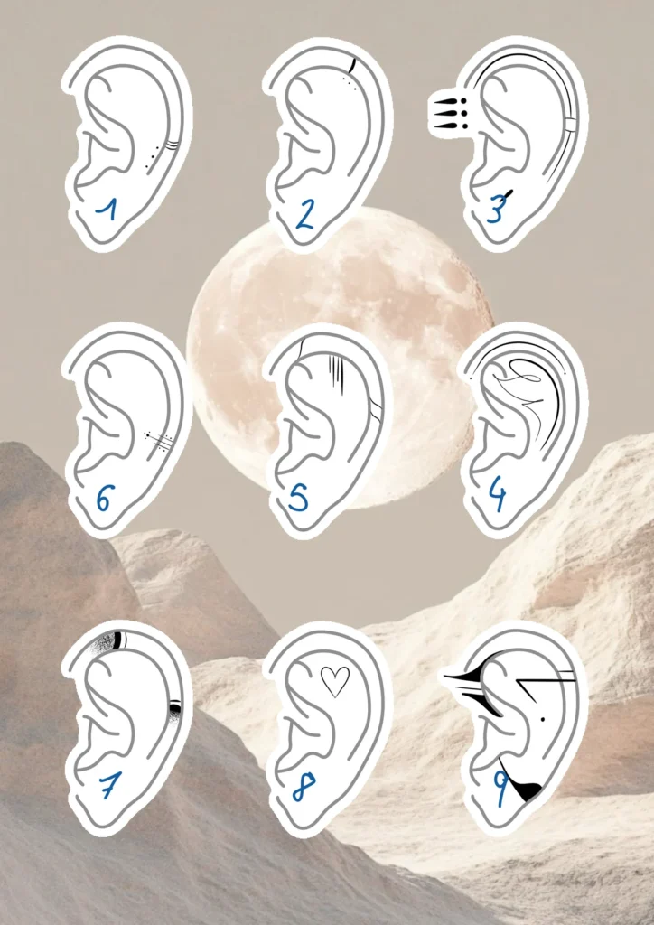 Flash tattoo « Oreilles & lune » dessiné par 6rius Tattoo près de Mulhouse.