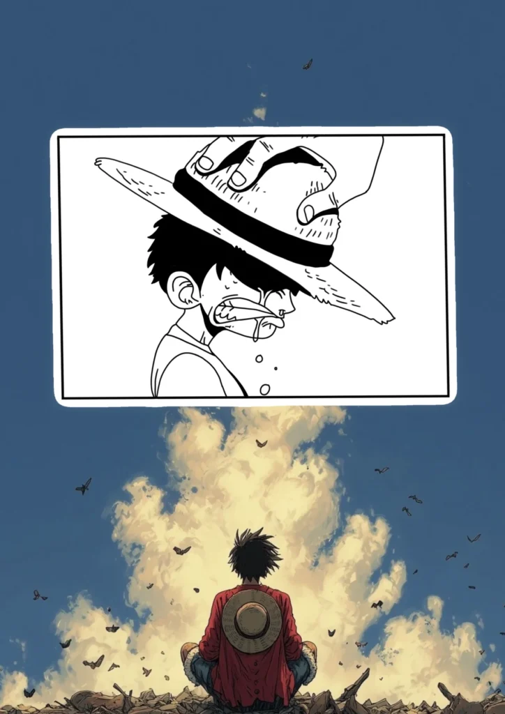 Flash tattoo « Luffy — souvenir d’Ace » dessiné par 6rius Tattoo près de Mulhouse.