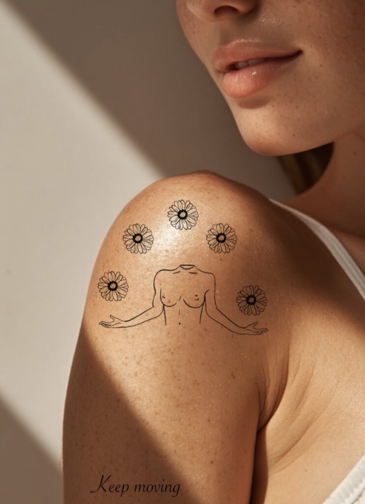 Flash tattoo « Féminité & résilience » dessiné par 6rius Tattoo près de Mulhouse, vue 2.